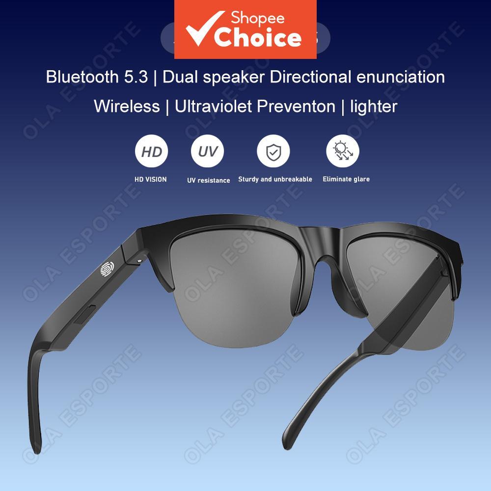 Óculos de Sol Inteligentes Bluetooth V5.3, Fones de Ouvido Esportivos Externos, Tecnologia Preta HIFI Anti-toque, UV,