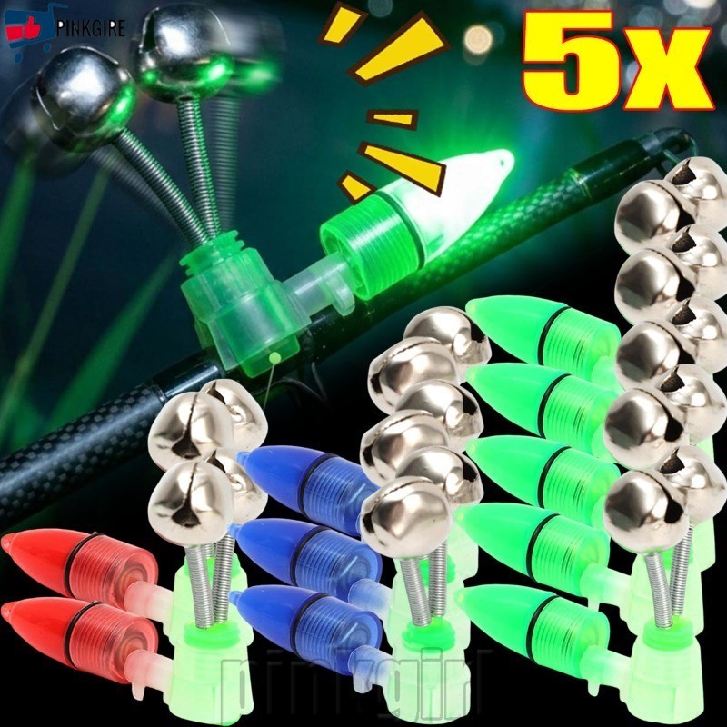 [Rdy Stk] 2/3/5 Unidades De Braçadeira De Sino Duplo Para Pesca Noturna-Acessórios De Ao Ar Livre-Com Bateria-Luz LED Em