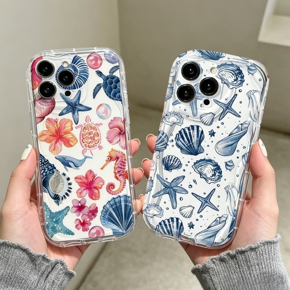 Capa Azul Concha Oceano Animal Para Samsung Galaxy A57 A17 A15 A16 A27 A37 A07 A26 A56 A36 A55 A54 De Silicone Transpare
