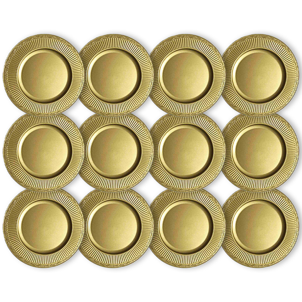 Kit 12 Sousplat Redondo Dourado Polipropileno 33Cm Rafimex