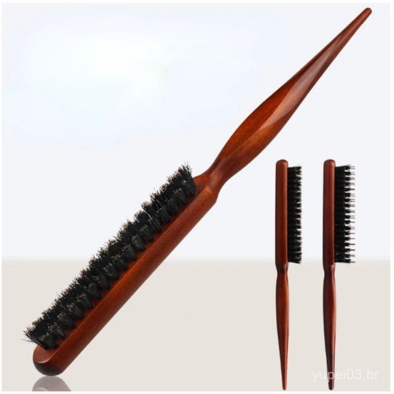 Pente Fofo De Cerdas De Javali Natural , Cabo De Madeira , Escova De Cabelo Antiestática , De Barbeiro , Massagem No Cou