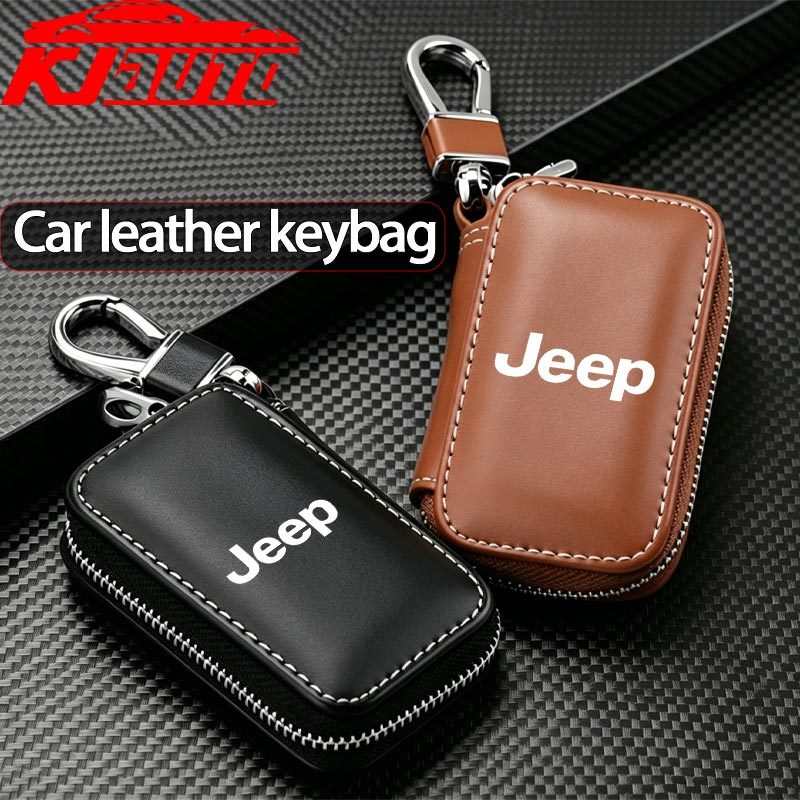 Capa Protetora Para Chave De Carro De Couro Jeep Com Chaveiro Renegade Compass willys Commander Wrangler Grand Cherokee