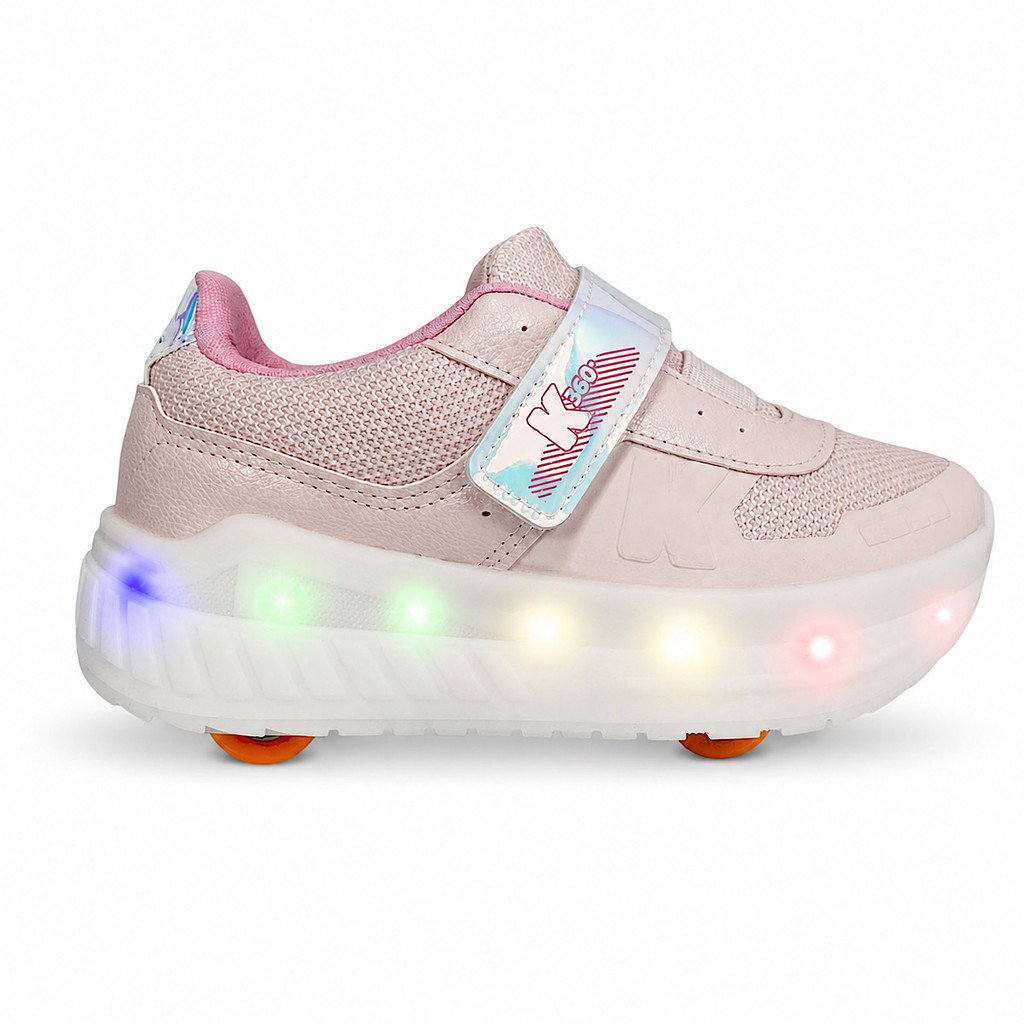 Tênis Kidy K360 Veloz com Rodinhas e LED 4731001 Rosa Nude