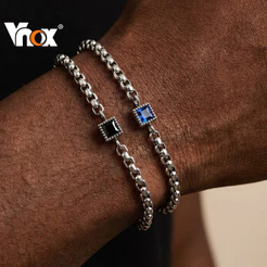 Pulseira Masculina De Zircônia Preta Azul De Aço Inoxidável Vnox , Leve E Resistente A Manchas , Presente Festa Joias