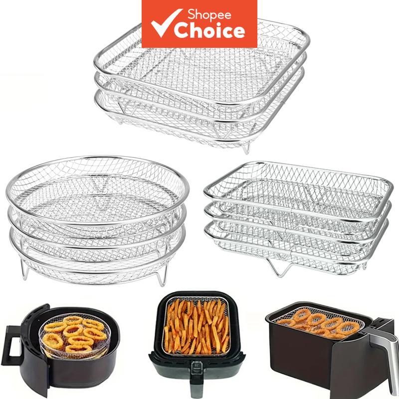 Conjunto de Acessórios para Fritadeira a Ar em Aço Inoxidável, Cesta de Grelha Empilhável para Forno, Churrasco e Assar