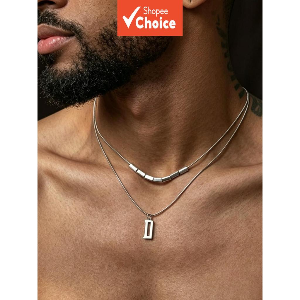 Colares Em Camadas De Aço De Titânio , 2 Peças Para Homens , Corrente De Cobra Minimalista , Pingente Retangular , Joia