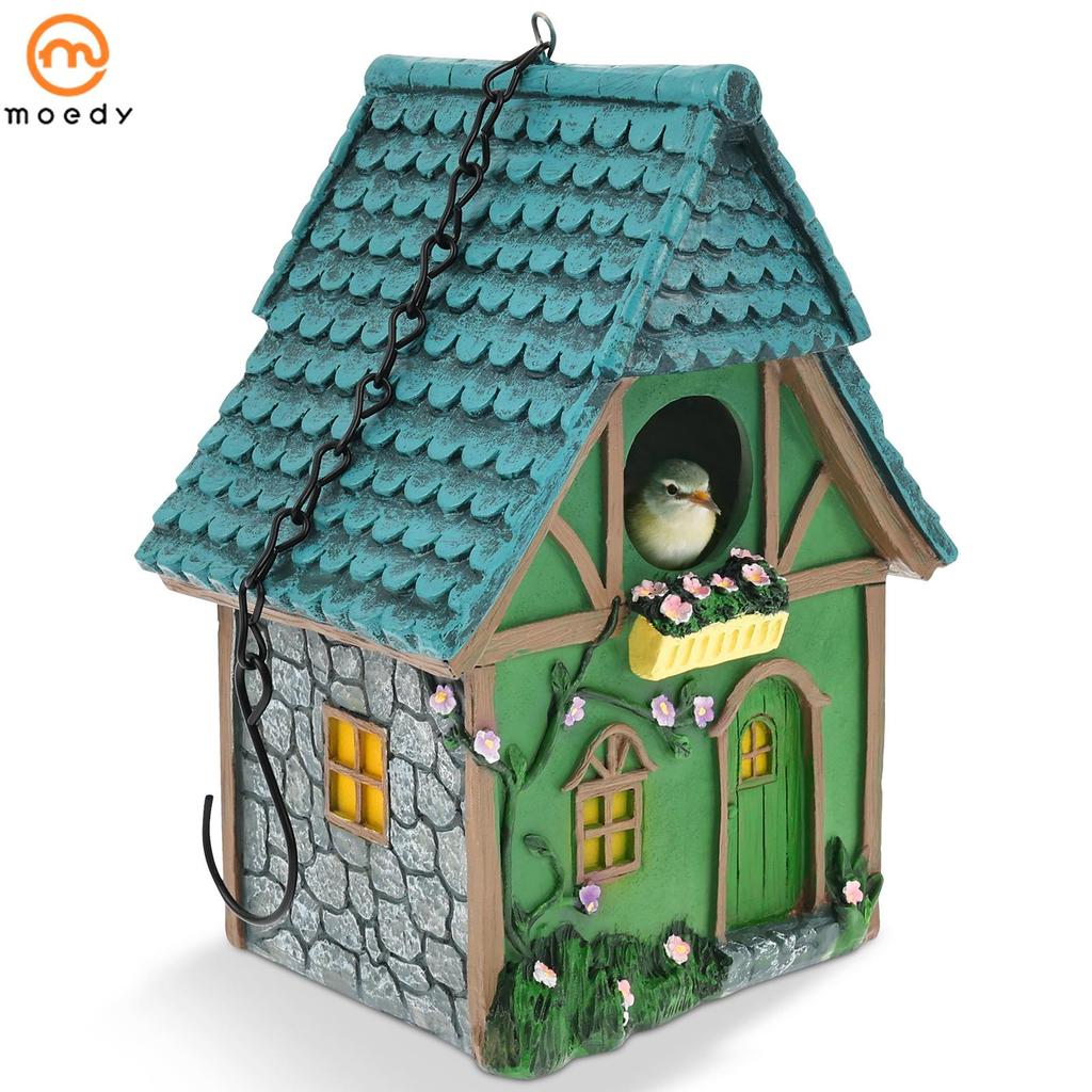 Resina Ao Ar Livre Birdhouse À Prova Dwaterproof Água Jardim Casa De Pássaro De Ferrugem Caixa Com Gancho De Corrente Pe