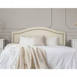 Cabeceira King Curva Luxo 193x60 Courino Off White - Tachas Fumê