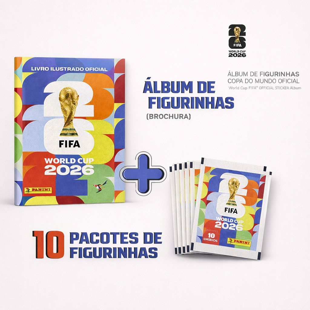 ÁLBUM DE FIGURINHAS COPA DO MUNDO OFICIAL World Cup FIFA 2026 Capa Brochura +10 envelopes de Figurinhas