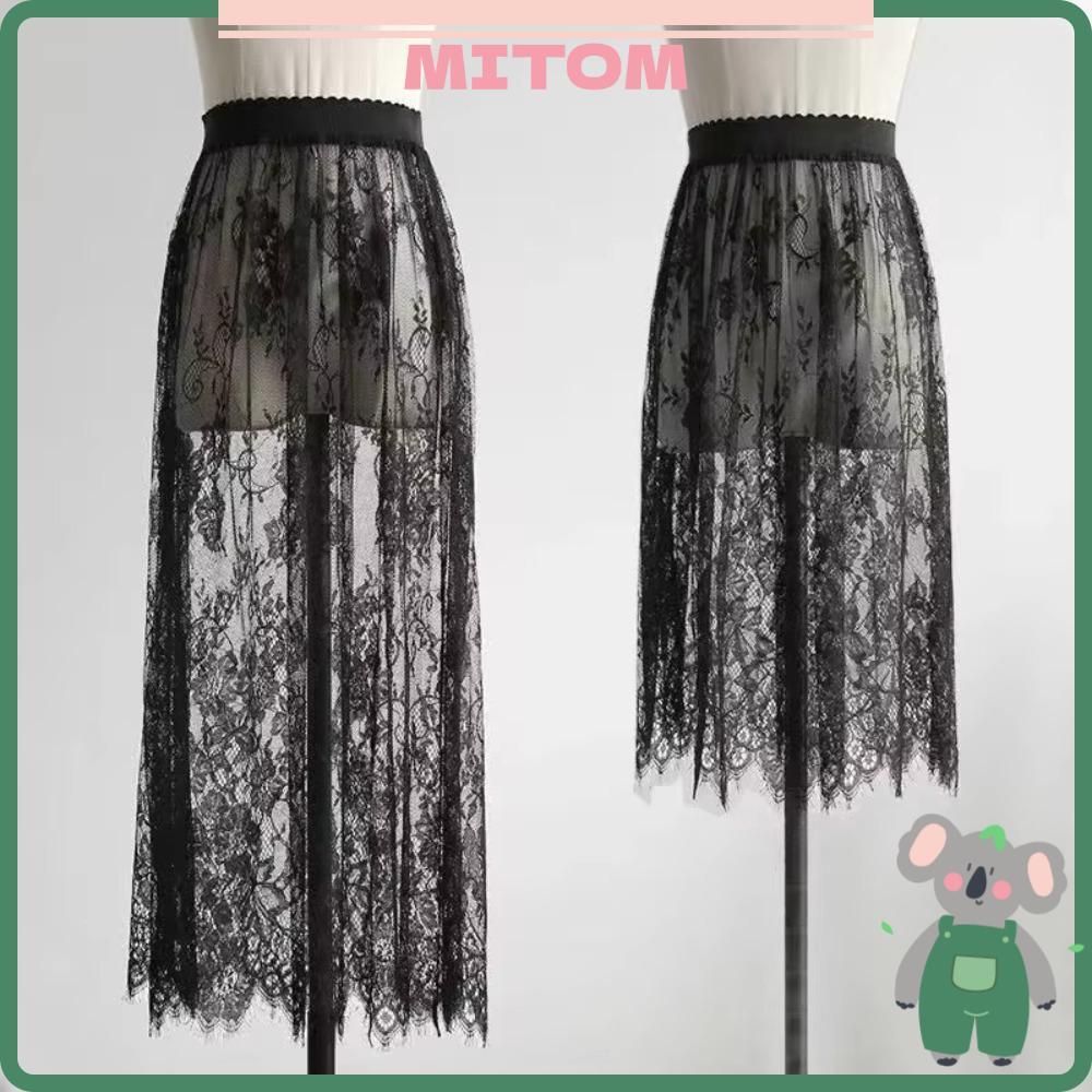 Saia De Malha De Renda MITOM , Longa De Tule Transparente E Elegante Midi Feminina Fashion 2 Comprimento