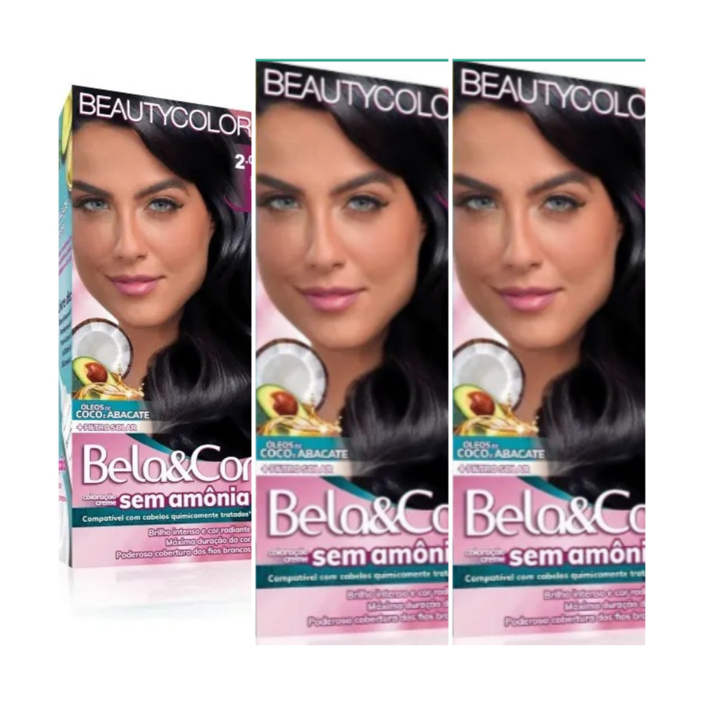 Coloração Bela&Cor Sem Amônia Totalizante Todas Cores Tom 2.0 preto