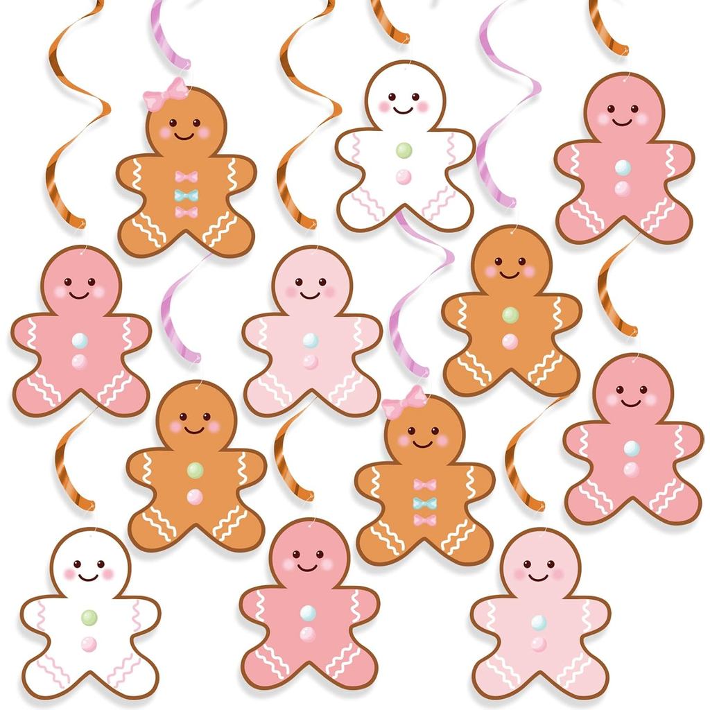 K KUMEED 20 Peças de Decorações Suspensas para Festa com Tema de Homem de Gengibre, Serpentinas de Teto, Rosa e Gengibre