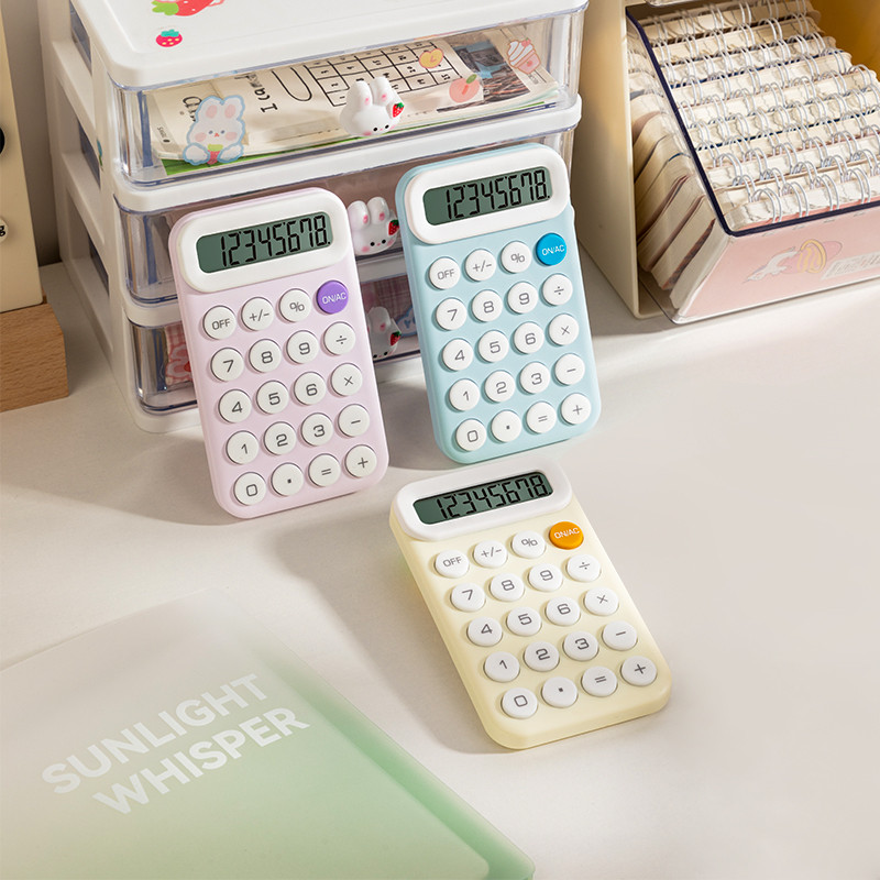 Calculadora Portátil Deli 8 Dígitos Compacta Azul Claro Roxo Claro Amarelo Claro