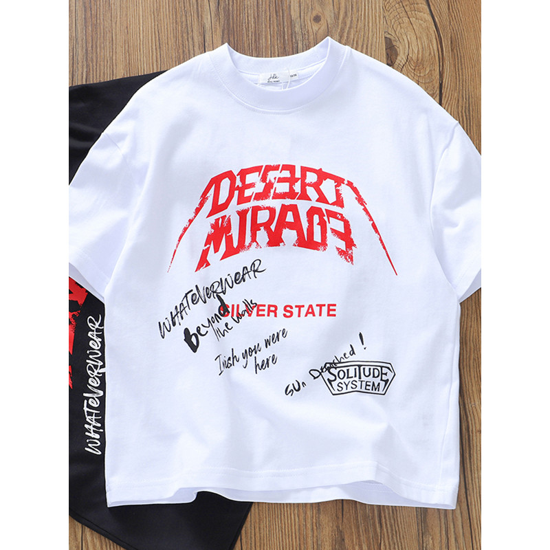 Verão crianças confortável em torno do pescoço de manga curta camiseta meninos legal meia manga respirável pele-amigável