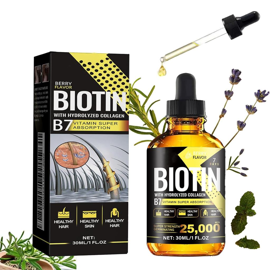 Óleo Sérum para Crescimento Capilar com Biotina, Suplemento Capilar, Biotina com Óleo de Colágeno Hidrolisado, Alecrim p