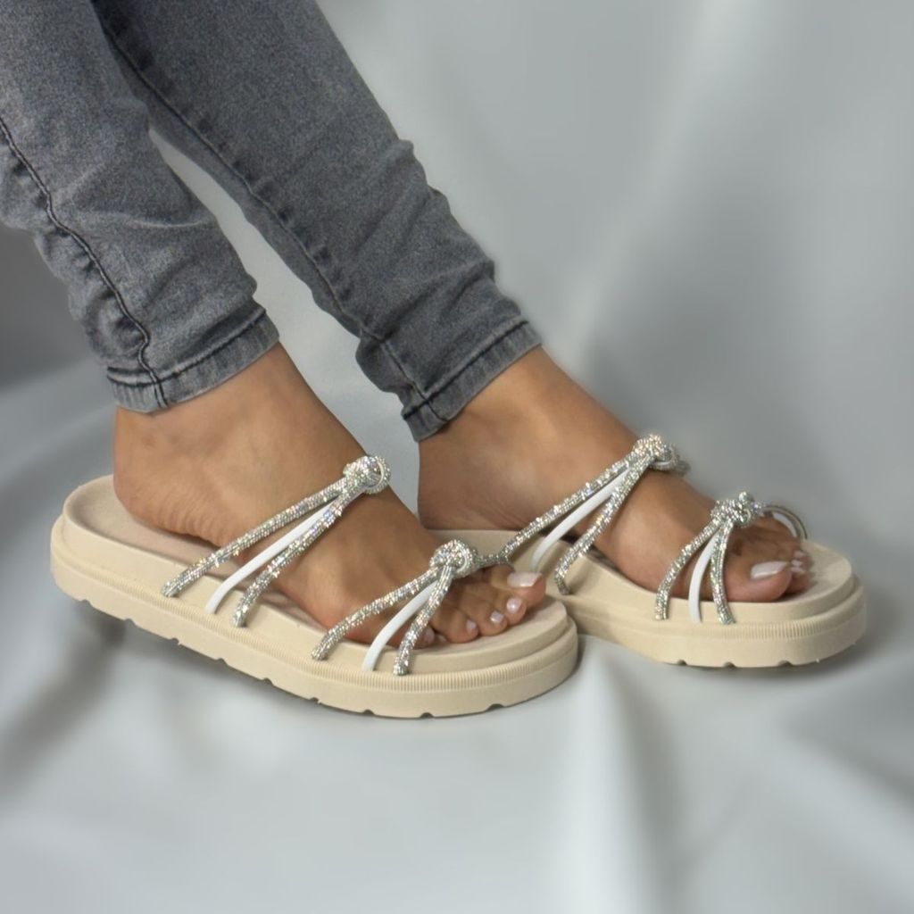 Sandalia Papete Feminina com Strass Brilhante Sandália Plataforma Casual Confortável Luxo