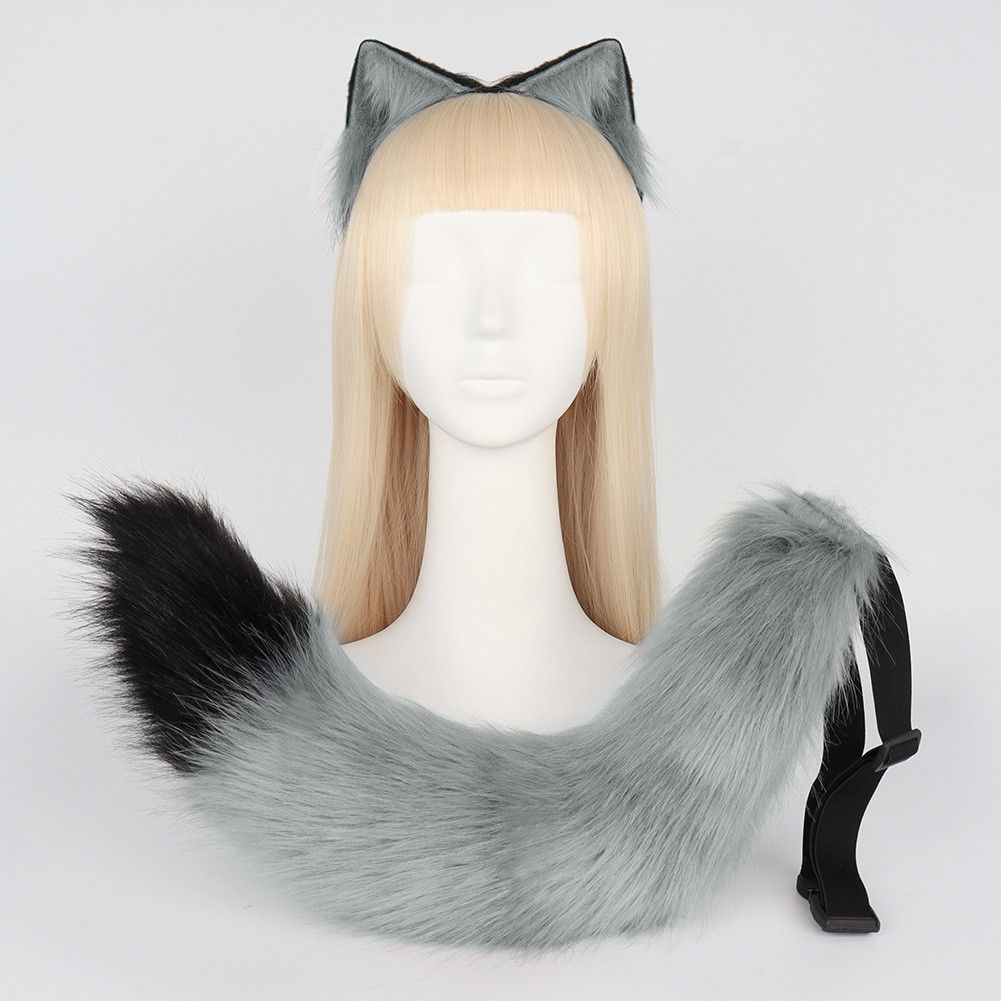 Acessórios de cosplay com orelhas e cauda de gato, conjunto artesanal de tiara com orelhas de animal realistas e cauda p