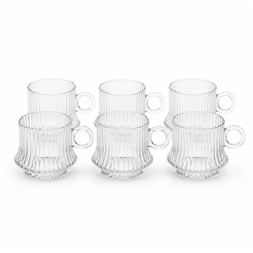 Kit 6 Xícaras De Vidro Canelado 85ml Para Café E Chá