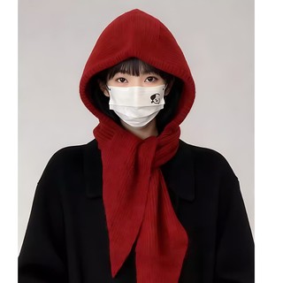 Vermelho Balach Lafa chapéu senhoras inverno engrossado quente malha pequena rosto lã cachecol com capuz uma peça