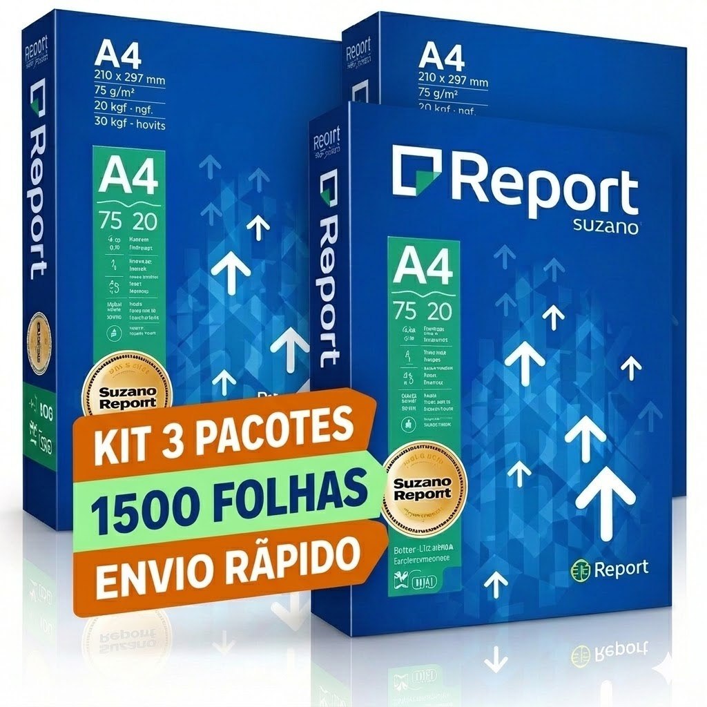 Report 1500 Folhas Papel Sulfite A4 75g Suzanoas KIT 3 Pacotes Branco | Envio Rápido
