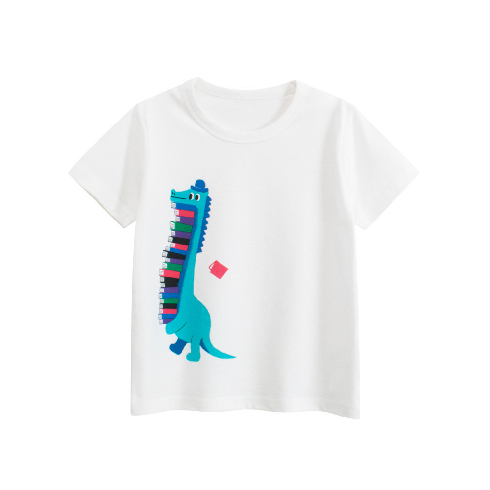 27 crianças puro algodão roupas infantis meninos de manga curta camiseta novo dinossauro dos desenhos animados médio peq