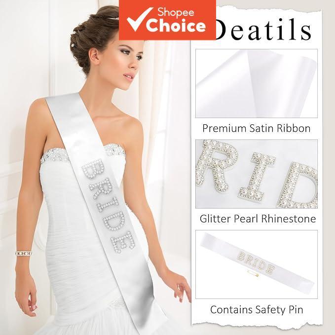 Faixa de noiva para festas de casamento - faixa de cetim premium com letras de strass e pérolas brilhantes, faixa de