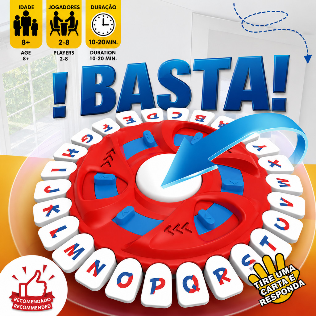 Jogo Stop Interativo Educativo Basta Palavras 24cm Com 36 Cards Dupla Face 2 A 6 Jogadores Portugues