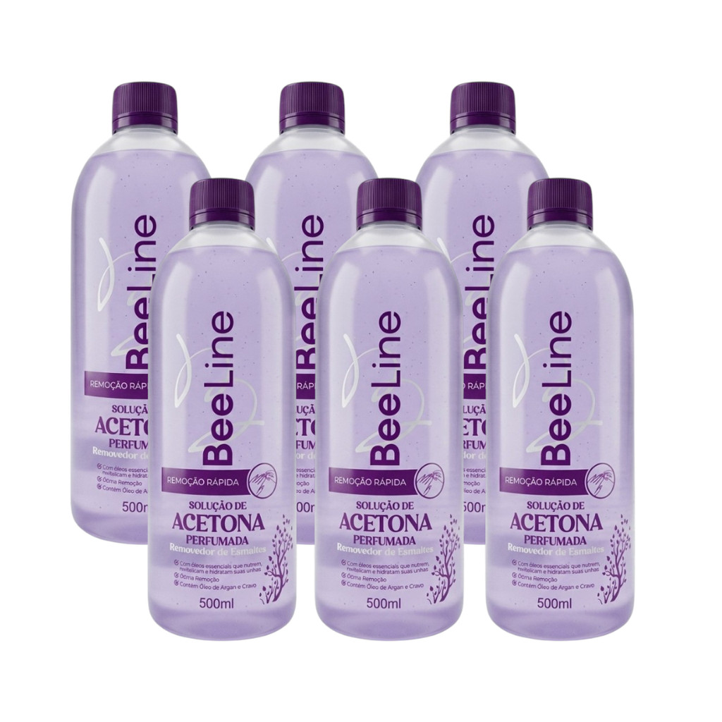 Removedores de Esmalte 500ml | Kit 6 Unid | Bee line | À Base de Acetona PERFUMADA