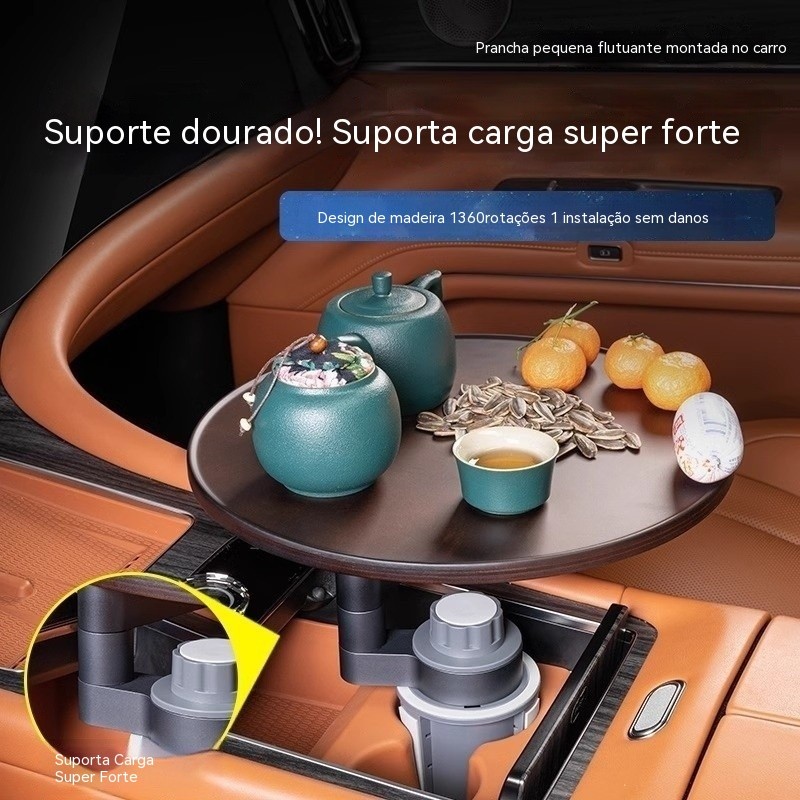 Mesa flutuante universal para carro, mesa de chá e bandeja de refeição, pequena mesa redonda para carro, porta-copos par