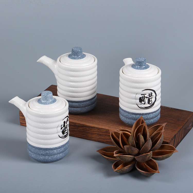 Pote de Cerâmica Japonesa com Esmalte Floco de Neve para Óleo, Vinagre e Molho de Soja, Frasco Criativo para Temperos de
