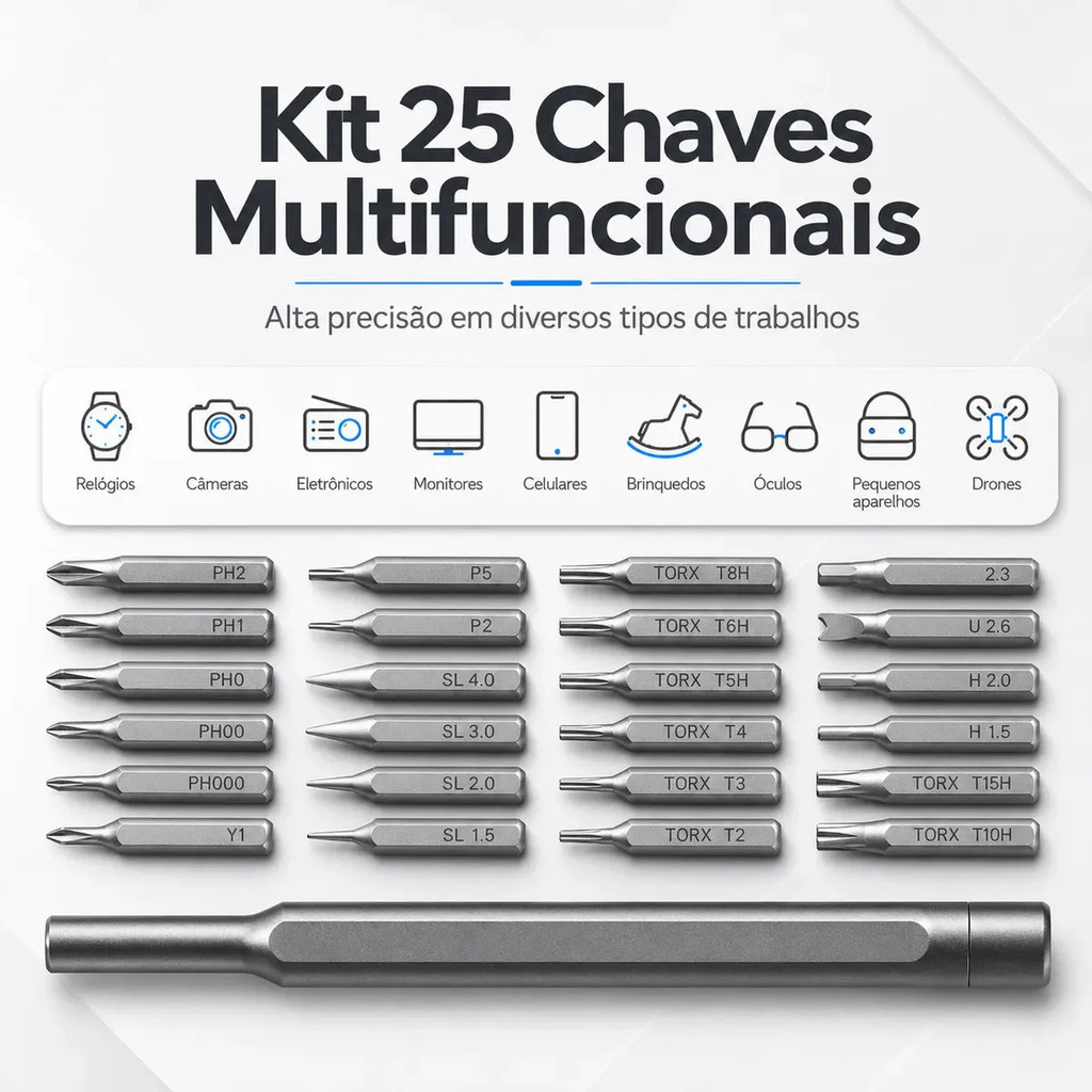 Chave De Precisão Multifuncional 25 Em 1 Kit Reparo Celular Notebook Informática