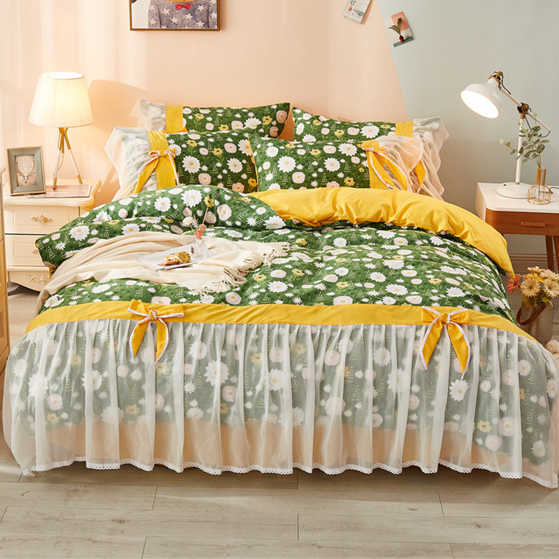 Algodão puro puro algodão estilo princesa menina coração conjunto de quatro peças Chiffon renda pequeno laço fresco lenç