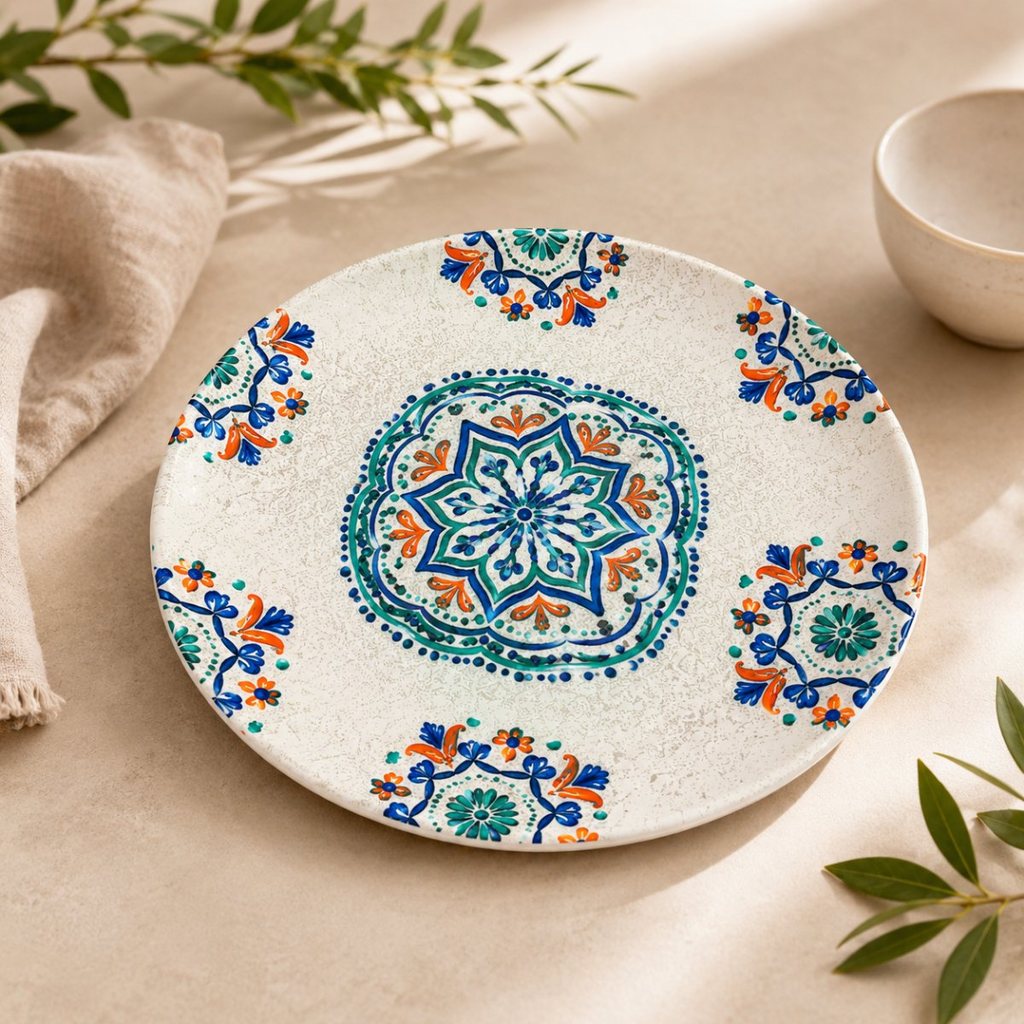 Prato Raso Melamina Estampa  28cm Louça Decorativa Resistente Refeição Mesa Posta Cozinha Elegante