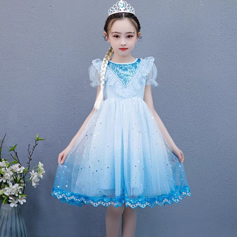 Novo produto pronto estoque menina elsa vestido de princesa congelado elsa 3-8 anos de idade menina fofo crianças vestid