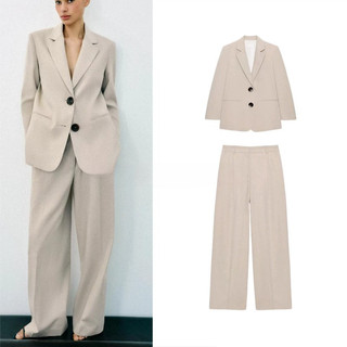 Novo Blazer reto feminino com botão duplo2557112 Calças Calças Calças2562112 Conjunto de conjunto