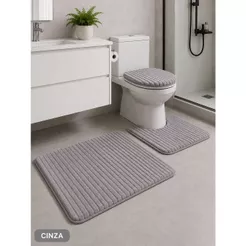 Tapete para Banheiro Canelado kit com 3 peças Antiderrapante Super Soft Peças Algodão e Pelúcia