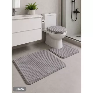 Tapete para Banheiro Canelado kit com 3 peças Antiderrapante Super Soft Peças Algodão e Pelúcia
