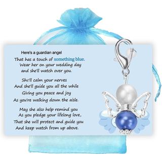 MKISHINE Algo Azul para a Noiva no Cartão de Presente, Buquê de Anjo Nupcial, Cartão de Presente com Pingente de Liga pa