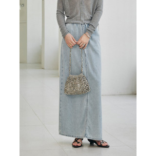CLMX Cool Soft Drape Lyocell Denim Tecido Casual Cordão Cintura Elástica Solta Saia Jeans Reta