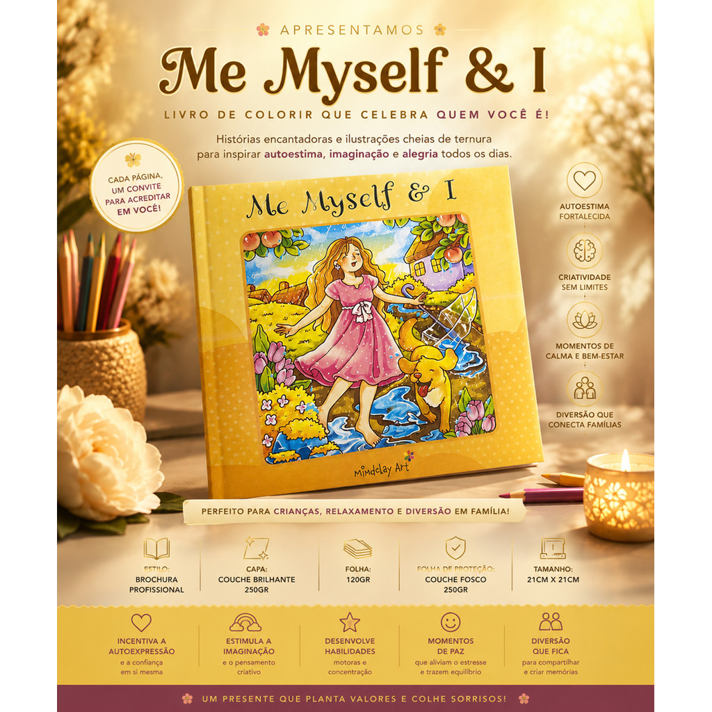Livro Me Myself & I - Livro de colorir - Tamanho 21x21 - Folhas grossas 120Gr - Variação - Ler descrição