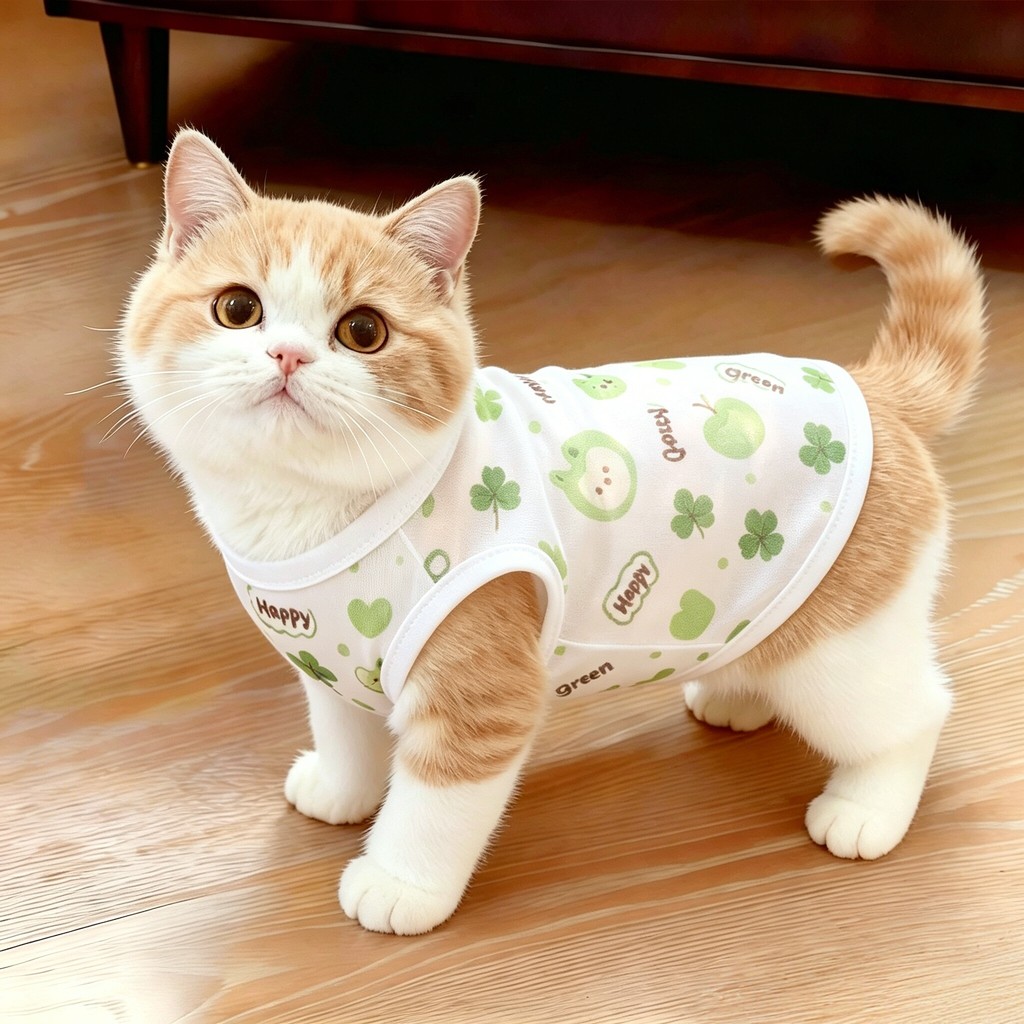 Roupas de gato verão estilo fino protetor solar sem mangas colete respirável Anti-fiapos Muppet dourado gradiente colete