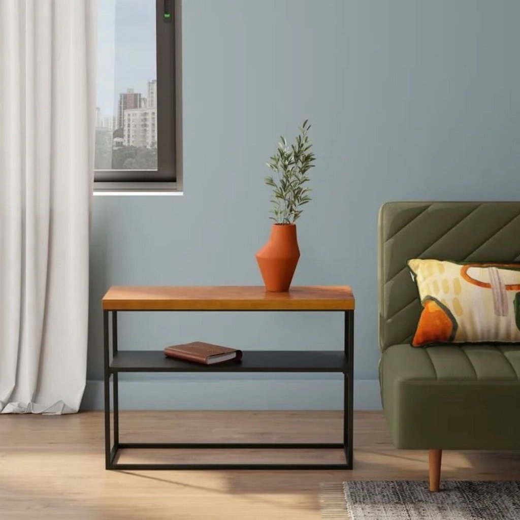 Mesa Lateral Banco Sapateira Hive Estilo Industrial Preto/Nozes Pitanga