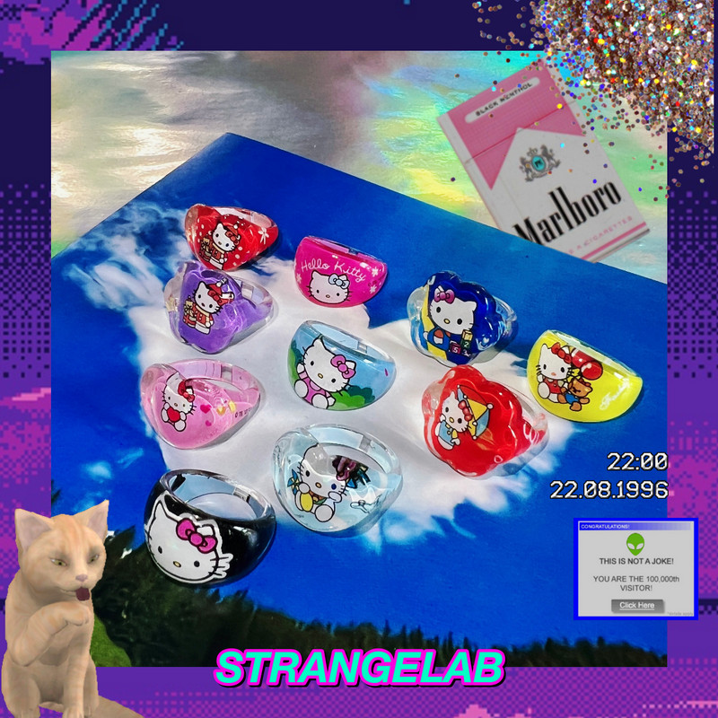 anel anel solitario Ya cultura kitty anel doce legal quente menina y2k menina nicho bonito acrílico colorido cauda anel