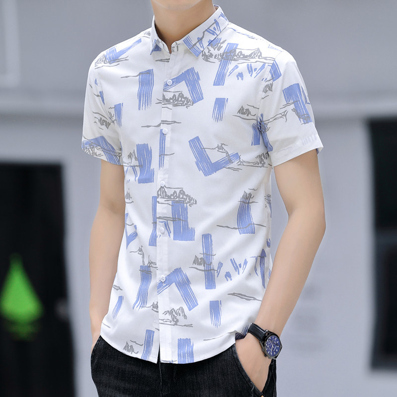 Novo produto 2022 verão camisa de manga curta masculina na moda único bonito impresso Polegada camisa juventude moda All