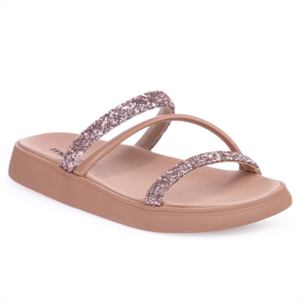 Sandália Moleca Tira Tripla Glitter Rose e Dourada -Feminino