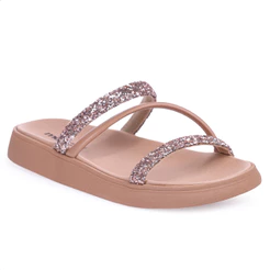 Sandália Moleca Tira Tripla Glitter Rose e Dourada -Feminino