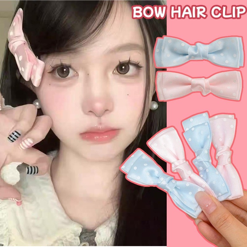 4 Peças De Clipes De Bico De Pato Com Laço De Bolinhas-Grampo De Cabelo Elegante Kawaii-INS Sweet Cute Girls Bangs Side