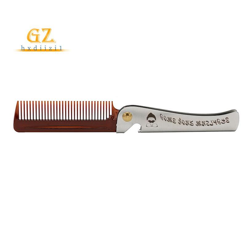 [gzhxdiizi1] 1 Peça Pente De Bolso Dobrável Masculino Marrom PP Dentes Desembaraçador Cabelo Barba Cabo De Metal Bigode
