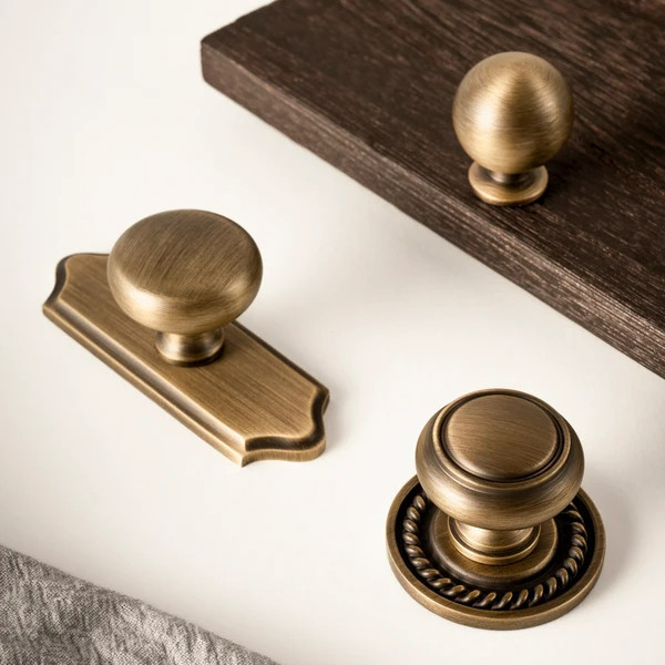 Puxador de Armário em Latão Antigo com Placa de Suporte, Bronze Sólido, Puxador Vintage para Guarda-Roupa, Armário, Cozi