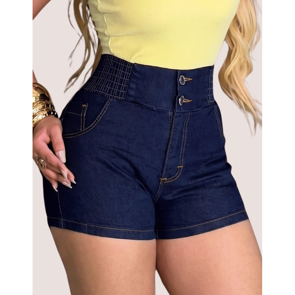 Short Jeans Bermuda Feminino Luxo Cintura Alta Destroyed Hot Pants Modela Bumbum Blogueirinha